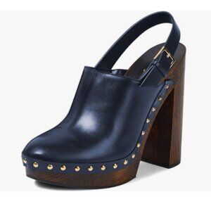 Blue Women's Chic Closed Toe Studded Clog Platform Slingback Buckle Strap Shoe